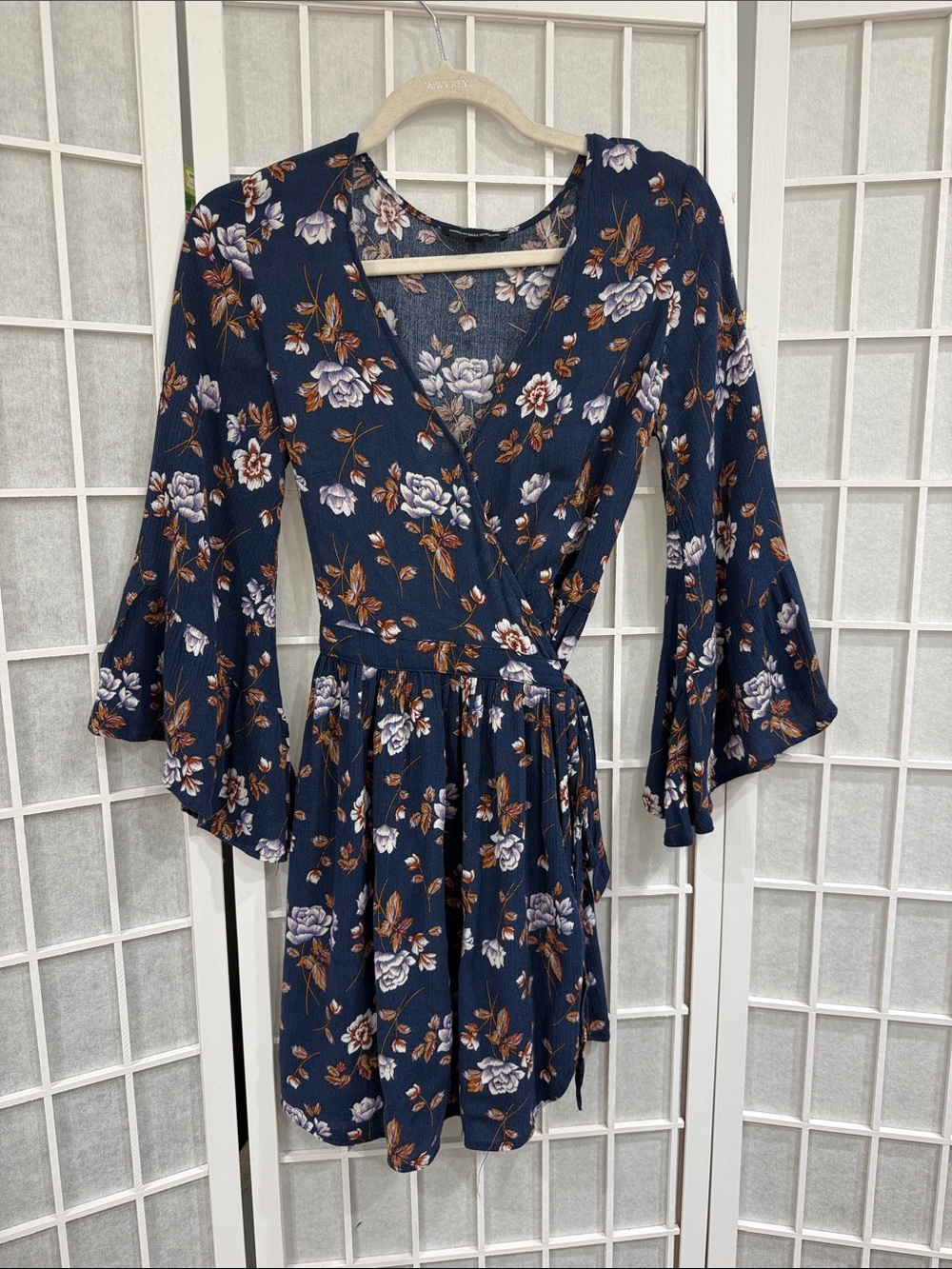 American Eagle Navy Floral Wrap Boho Mini Dress Size S